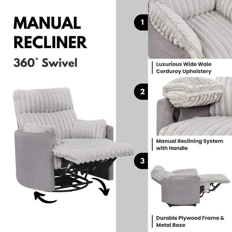 Swivel Recliner Chair with 360° Rotation, Manual Recline & Plush Arms