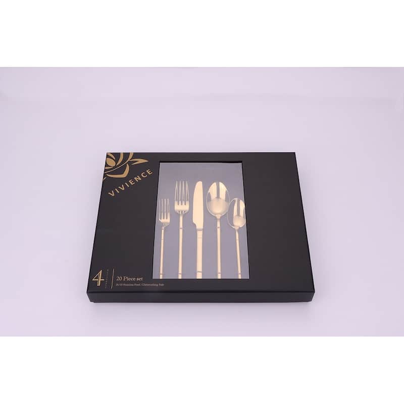 20 Pc Flatware Set Simple Gold - Service For 4 - 20 Pc