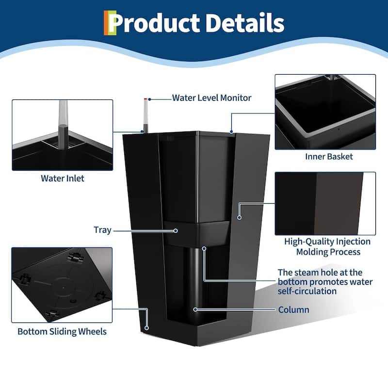 30" Set of 2 Self-Watering Planters, Flower Pots for Front Porch, Patio & Garden