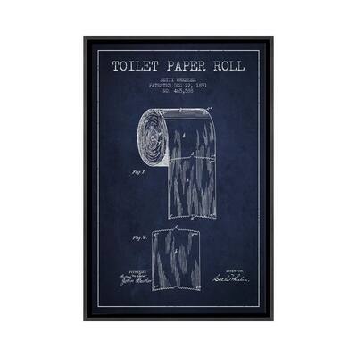 iCanvas "Toilet Paper Navy Blue Patent Blueprint" by Aged Pixel Framed