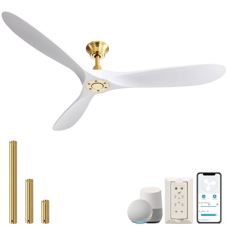 Modern Ceiling Fan With Light Smart Life APP Remote Control Timer For Alexa Google Bedroom Farmhouse - 60inch Without Ligtht - Gold - White