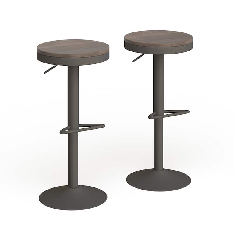 Carbon Loft Goddard Industrial Adjustable Bar Stool (Set of 2) - Grey Metal/Brown Wood