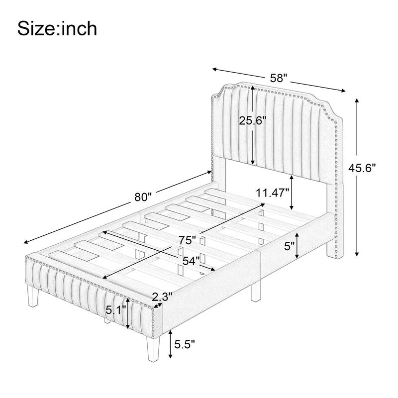 Camelback Upholstered Platform Bed with Headboard and Footboard, Kiln