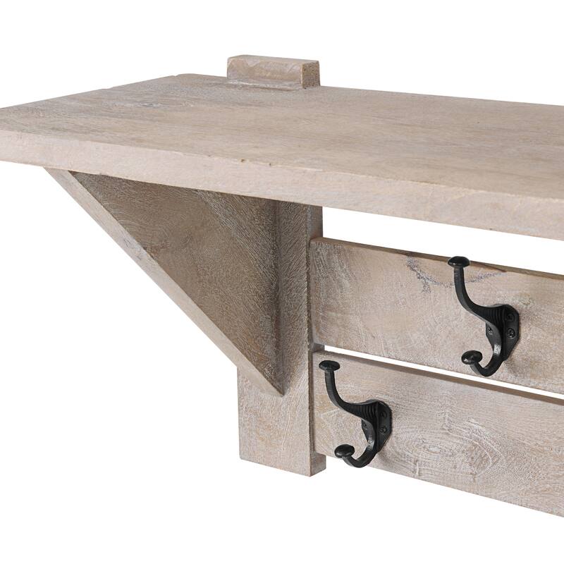 Castleton Mango Wood 40"W Bench and Coat Hook with Shelf