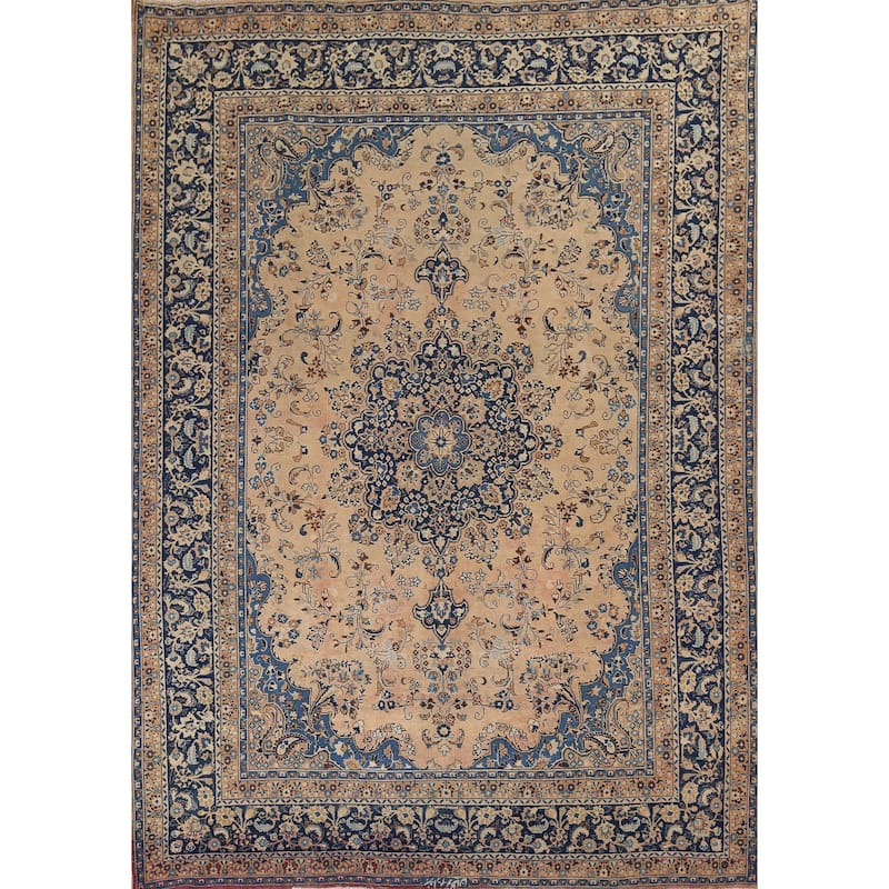 Traditional Mashad Vintage Persian Area Rug Hand-Knotted Wool Carpet - 9'6" x 12'6"