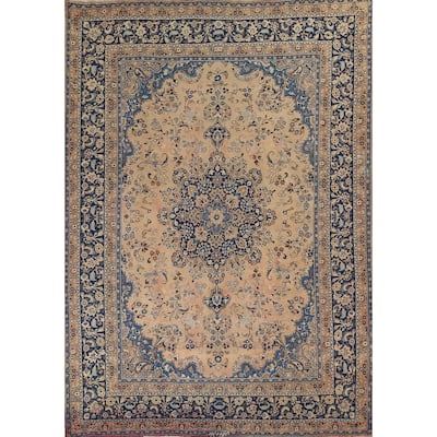 Traditional Mashad Vintage Persian Area Rug Hand-Knotted Wool Carpet - 9'6" x 12'6"