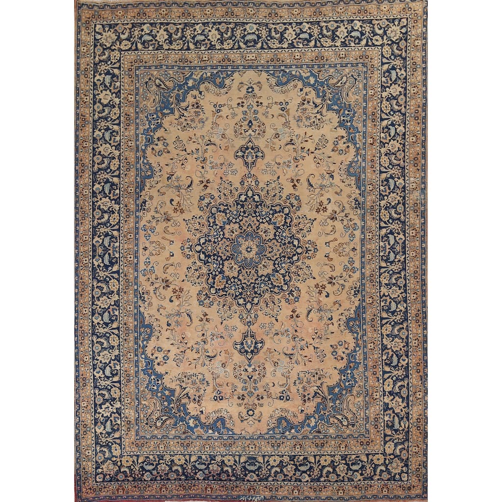 Traditional Mashad Vintage Persian Area Rug Hand-Knotted Wool Carpet - 9'6" x 12'6"