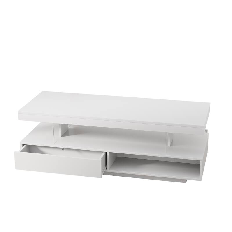 Modern LED Coffee Table with 2 Drawers and Display Shelves