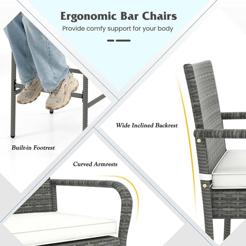 2/4 Pack Outdoor Bar Chairs Set Rattan Bar Stools w/ Seat Cushions