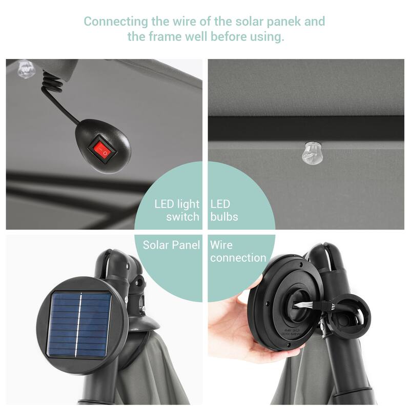 BONOSUKI 8.2Ft Solar Powered Cantilever Patio Umbrella With Base