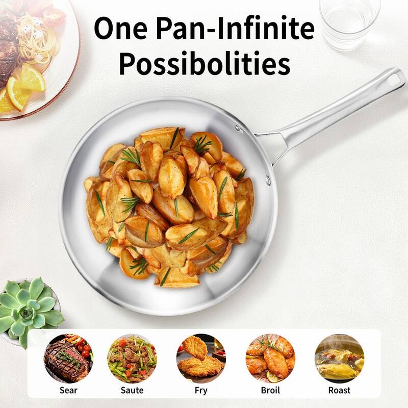 Tri-Ply Skillets Set Stainless Steel Chef's Pan Cookware Set