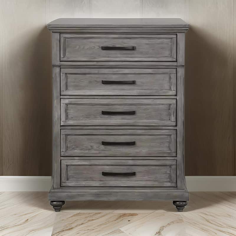 Fimmy 54 Inch Tall Dresser Chest with 5 Drawers, Rustic Gray Wood Finish