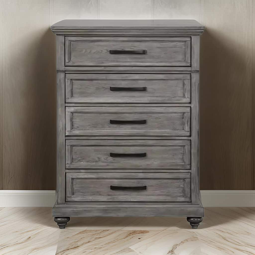 Fimmy 54 Inch Tall Dresser Chest with 5 Drawers, Rustic Gray Wood Finish