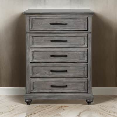Fimmy 54 Inch Tall Dresser Chest with 5 Drawers, Rustic Gray Wood Finish