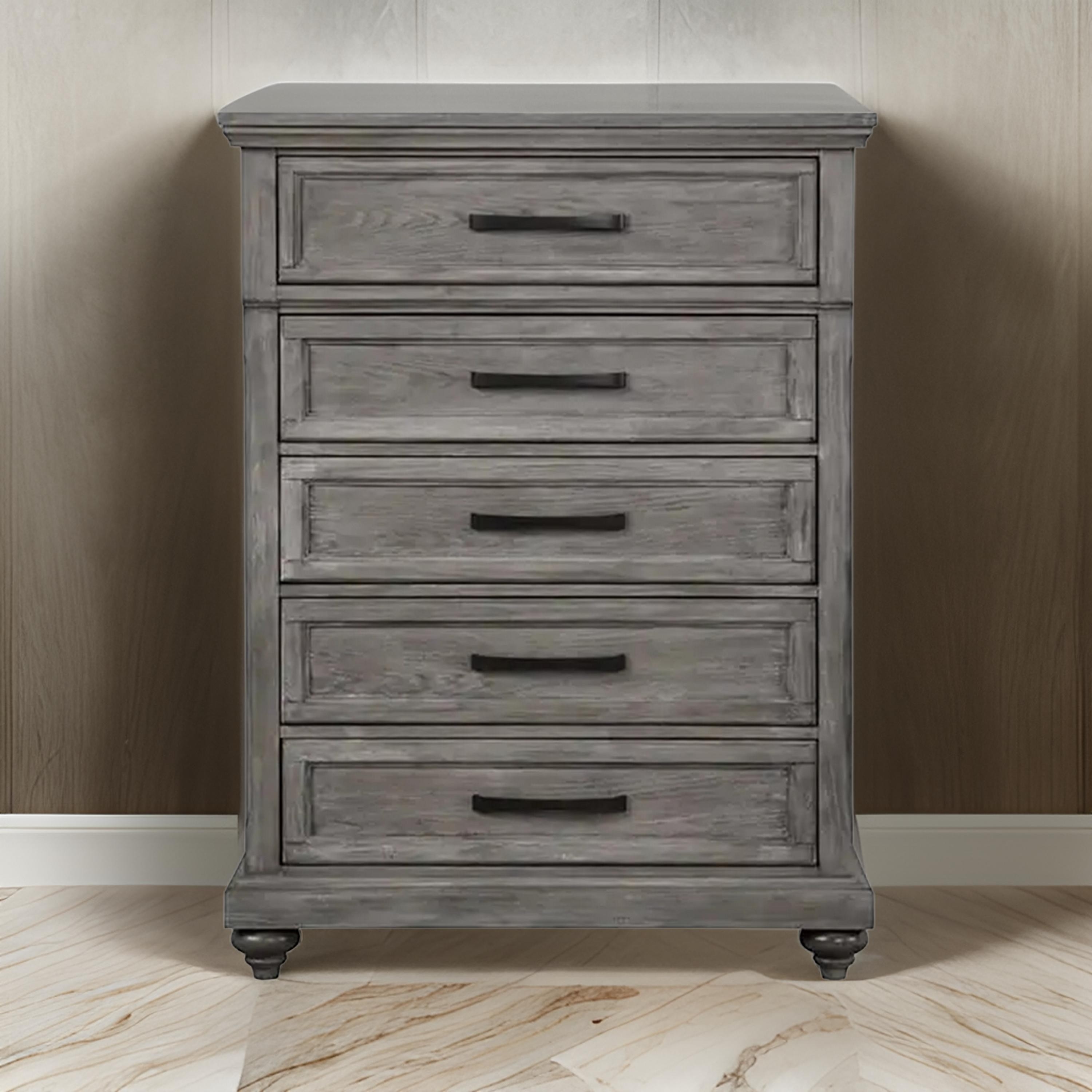Fimmy 54 Inch Tall Dresser Chest with 5 Drawers, Rustic Gray Wood Finish