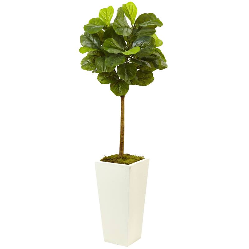 Realistic Ficus Tree 4.5ft Indoor Artificial Fig Plant in White Pot - Green