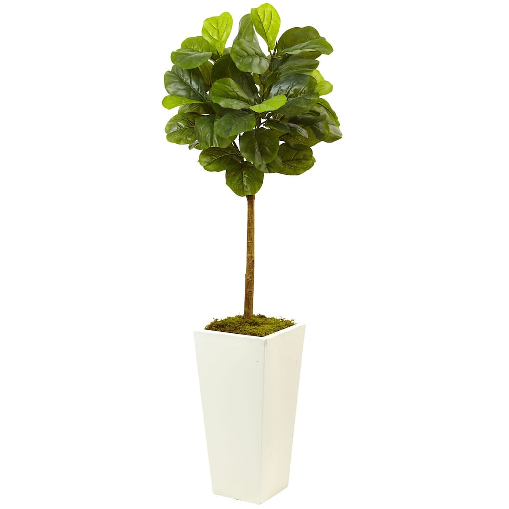 Realistic Ficus Tree 4.5ft Indoor Artificial Fig Plant in White Pot - Green