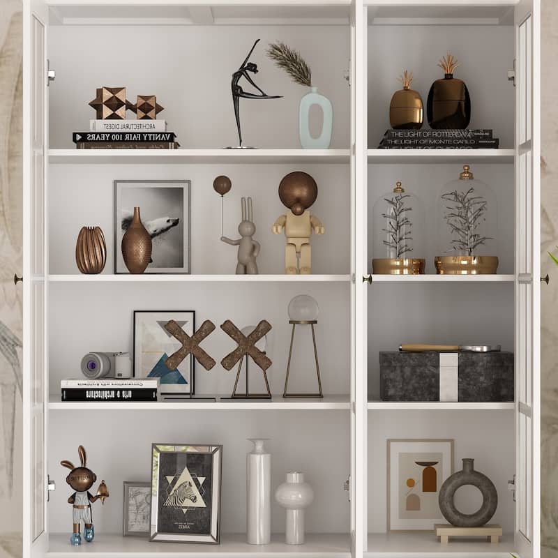 78.7"H Combo Glass Doors Display Cabinet Wooden Bookshelf Organizer