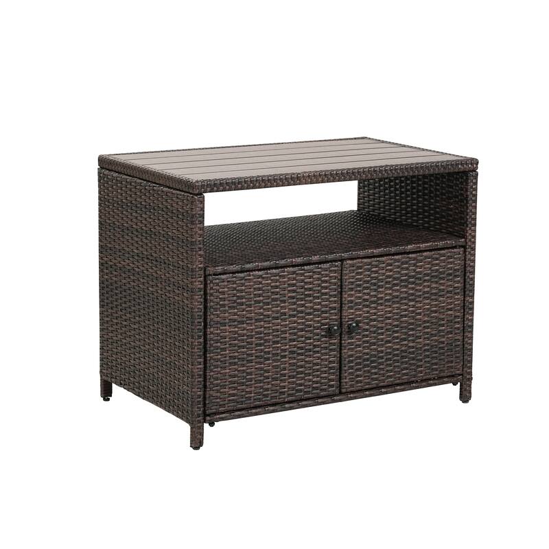 Outdoor Wicker Rattan Tea Cabinet with Open Shelf