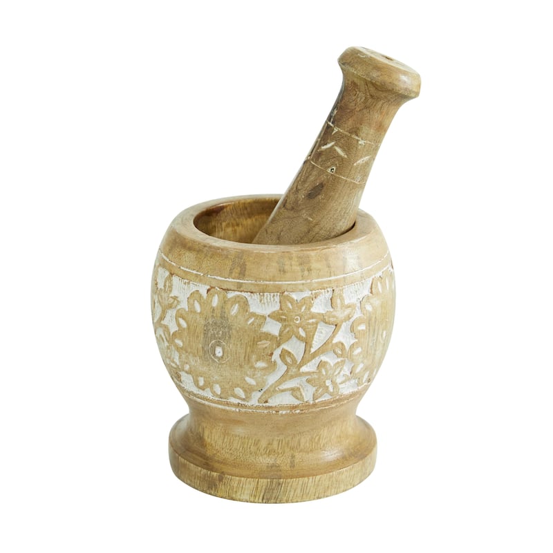 Wood Mortar And Pestel - Set of 3 Brown - Roche River Decor - 6"W x 5"L x 8"H