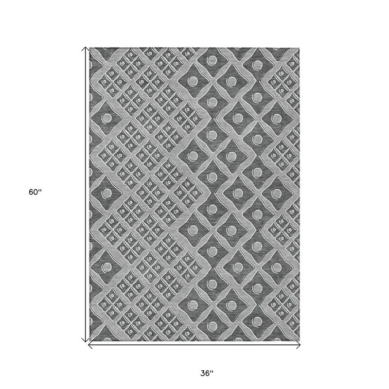 Gray And Light Gray Geometric Washable Indoor Outdoor Area Rug - 3' x 5'