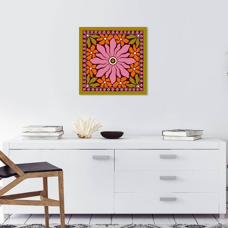 Wynwood Studio Canvas Abstract My Favorite Floral Tile II Pink and Army Green Modern & Contemporary Wall Art Canvas Print - 20 x 20