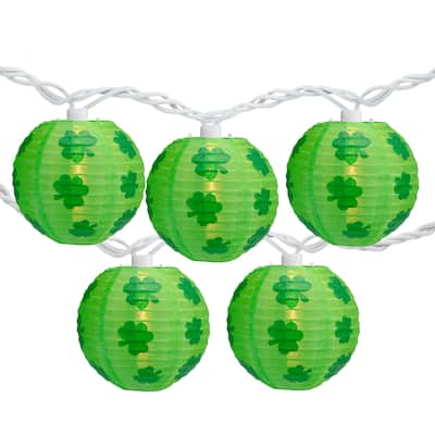 Shamrock St. Patrick's Day Paper Lantern Patio Lights - Green - 8.5' White Wire - 10ct