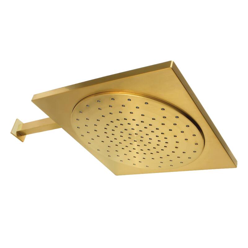 Claremont 12-Inch Rainfall Square Shower Head with 16-Inch Shower Arm - Brushed Brass