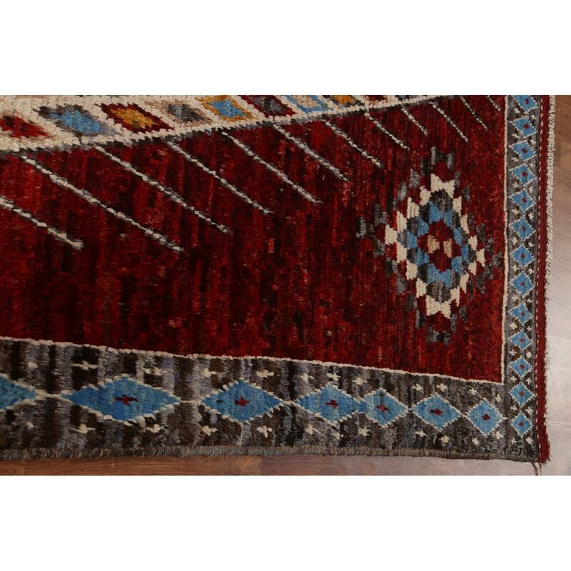 Hand Knotted Oriental 100% Wool Carpet Modern Tribal Red Moroccan Area Rug - 10' 3'' X 6' 7''