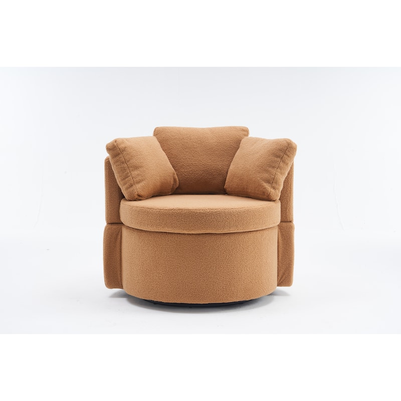 Swivel and Storage Chair, Teddy Fabric Barrel Chair with Pillows