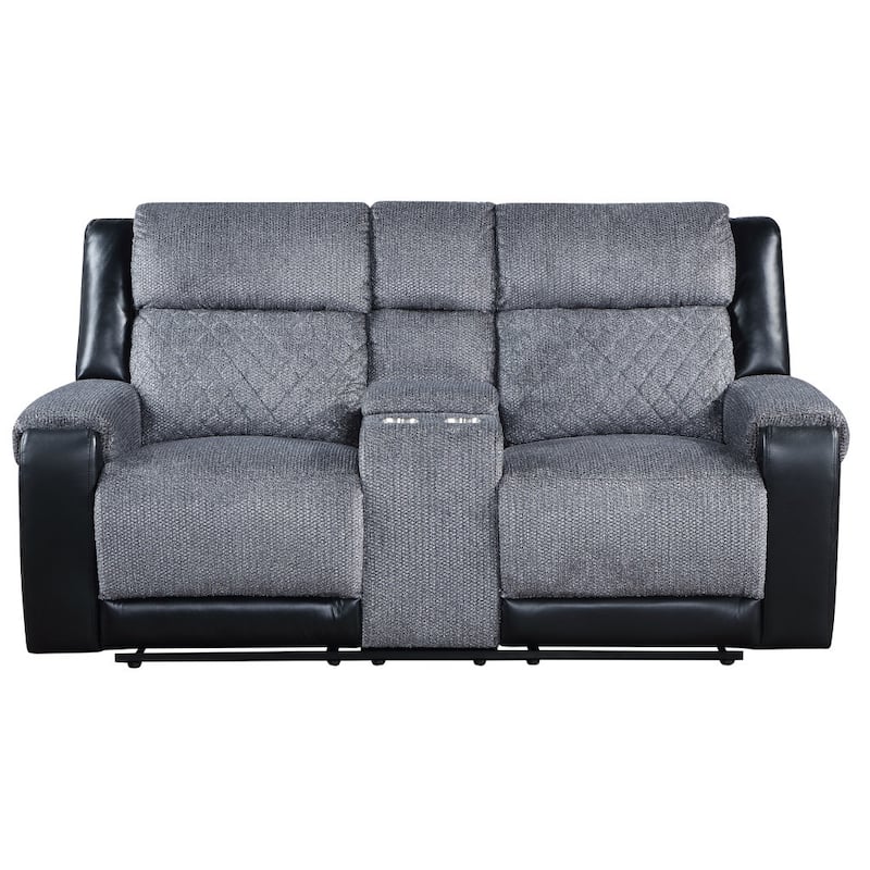 HomeRoots 76" Gray and Black Faux Leather and Microfiber Manual Reclining Loveseat With Storage - 75.75' X '40' X '39.5