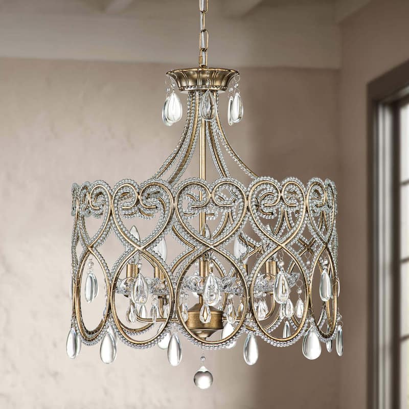 5-Light Mid-Century Modern Vintage Luxury Drum Crystal Chandelier Round Candle Pendant Light for Living Room