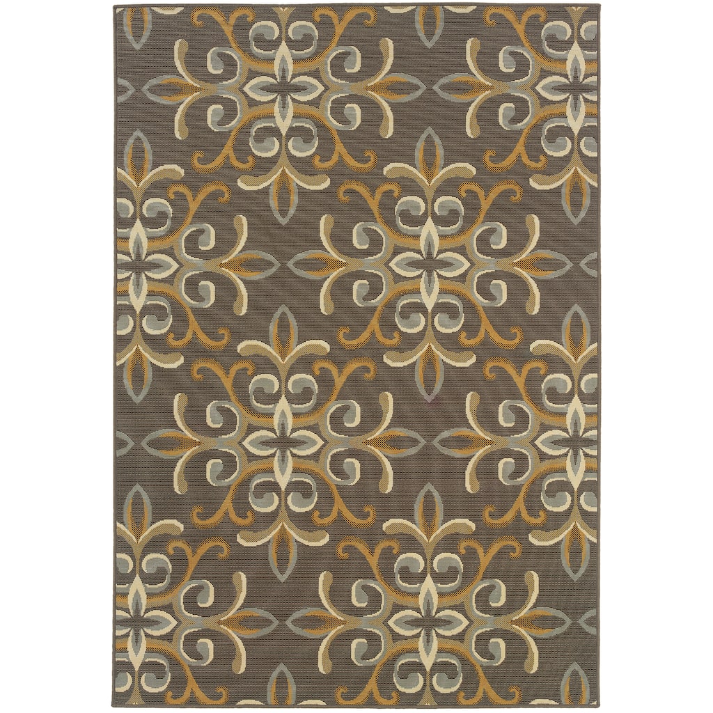 Baltimore Grey Gold Floral Outdoor Casual Area Rug