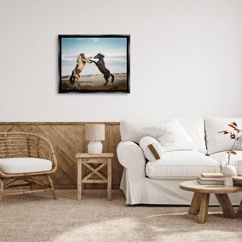 Stupell Fighting Horses Photography Framed Floater Canvas Wall Art Design by PBurchettePhoto