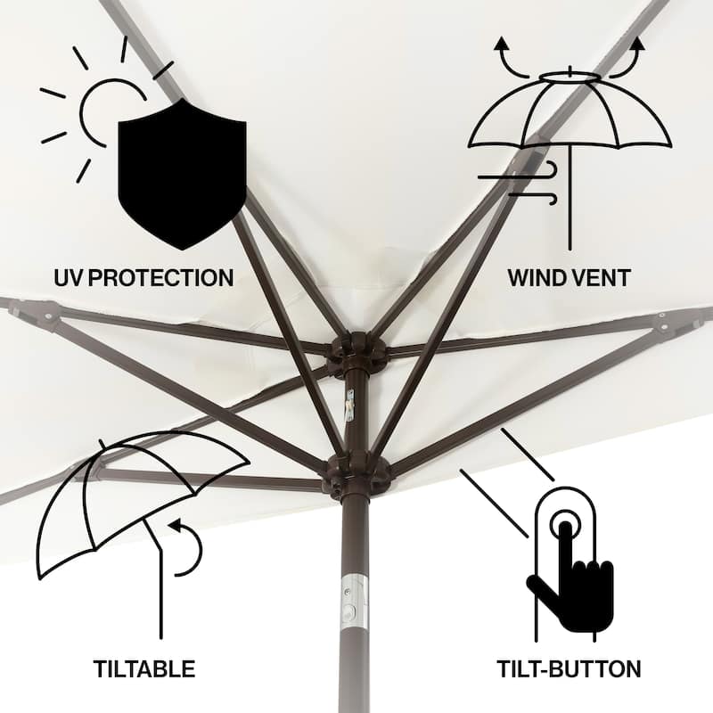 9ft Half Market Umbrella, Scalloped, Crank, Tilt, UV, by JONATHAN Y
