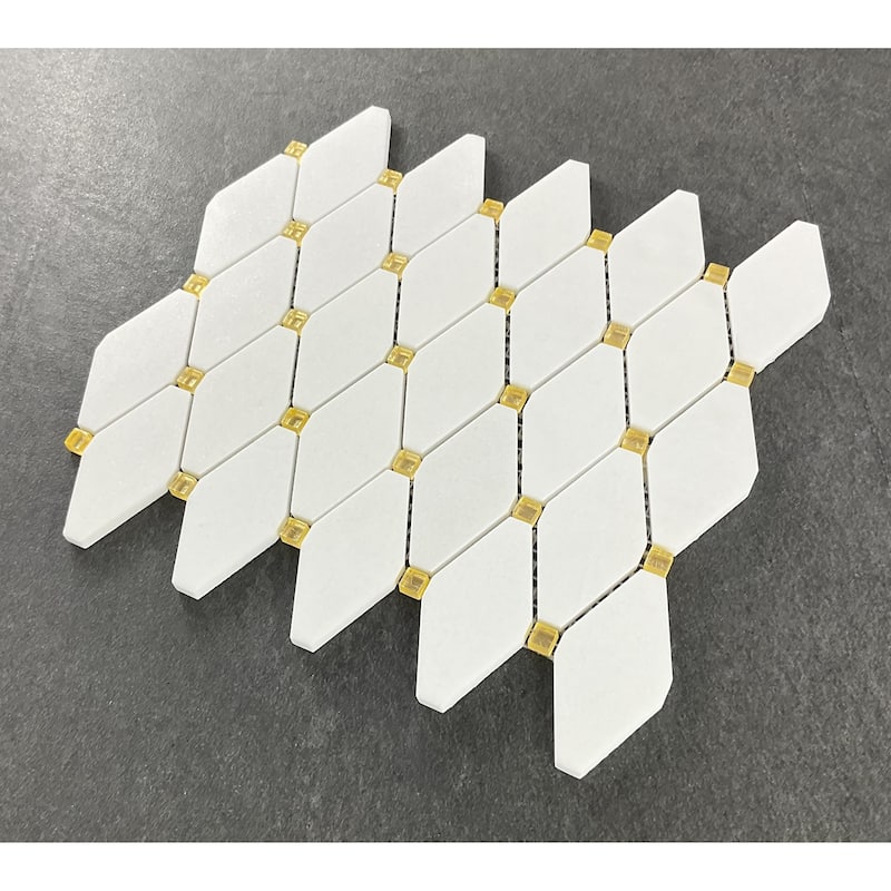 Thassos White Marble Diamond And Gold Glass Wall Mosaic Tiles - Case (10 Sheets)