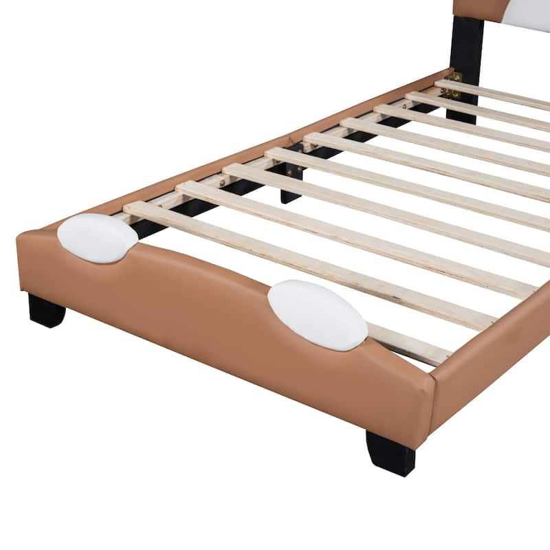 Lion-Shaped Upholstered Platform Bed Frame Leather Low Profile Bed with ...