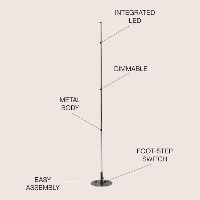 Cairo 59.5" LED Integrated Floor Lamp, Chrome by JONATHAN Y - 59.5" H x 8" W x 8" D