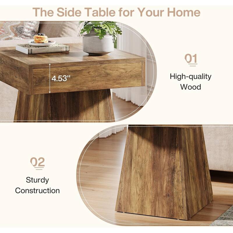 Rustic Small End Table, Square Side Table, Nightstand Beside Bed