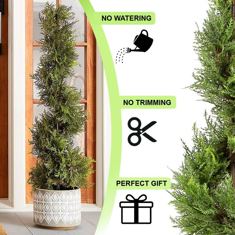 GTR4632-NATURAL-2 3-foot Artificial Cypress Spiral Topiary Tree in Pot (Set of 2)