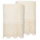 Authentic Hotel and Spa 100% Turkish Cotton Arian 2PC Cream Lace Embellished Hand Towel Set - Cream