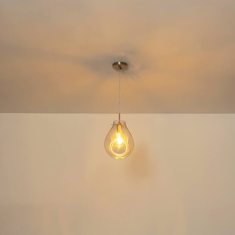 1-Light Unique Antique Bronze Teardrop Design Adjustable Pendant Light with Hand-Blown Blue Glass for Kitchen Island