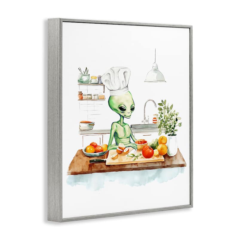 Stupell Chef Alien in Kitchen Framed Giclee Art Design By Lil' Rue