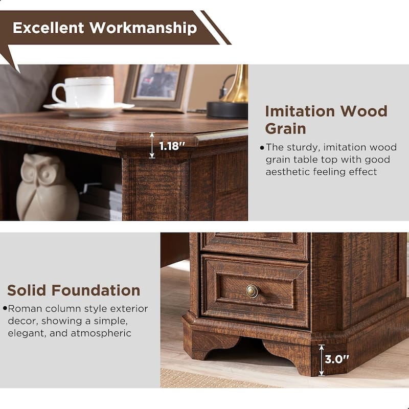 18" Farmhouse Nightstand with Charging Station, End Table,Side Table