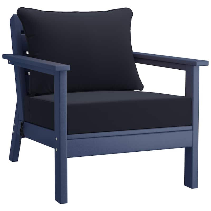 Birchwood All Weather HDPE Outdoor Patio Deep Seating Navy Blue Club Chair With Cushions (1-Piece)