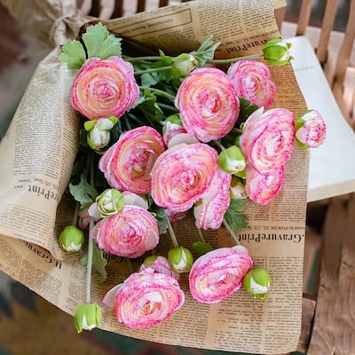 RusticReach Artificial Buttercup Flower Bundle in Pink or Purple 21" Tall