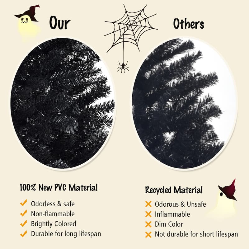 Gymax 6FT Artificial Halloween Christmas Tree Hinged Pine Tree Holiday - 3.7' x 6' (Dia x H)