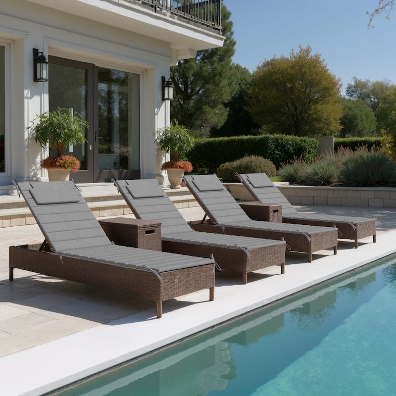 Outdoor Chaise Lounge Cushion Quilted Patio Sun Lounger Pad with Straps - 4PC - Light Gray, Fits 71"-72" chaise