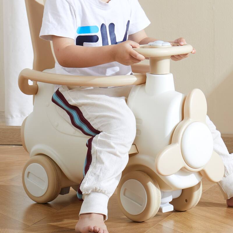 Beige HDPE 5 in 1 Rocking Horse Ride On Toy with Trampoline for Kids - 35.82” L x 27.16” W x 35.82” H