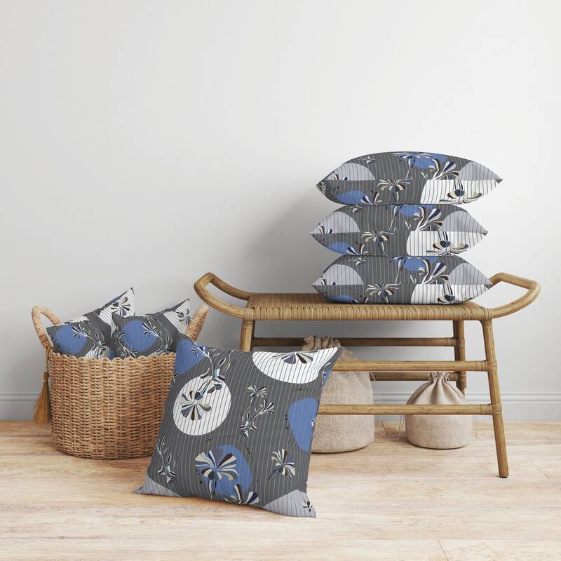 Circular Garden Faux Suede Reversible Throw Pillow Dark and Gray